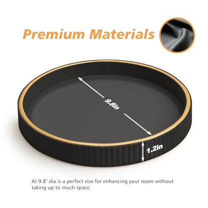 SANZIE Leather Tray Desktop Storage Organizer, Round Valet Tray, Black - color: Black Disc