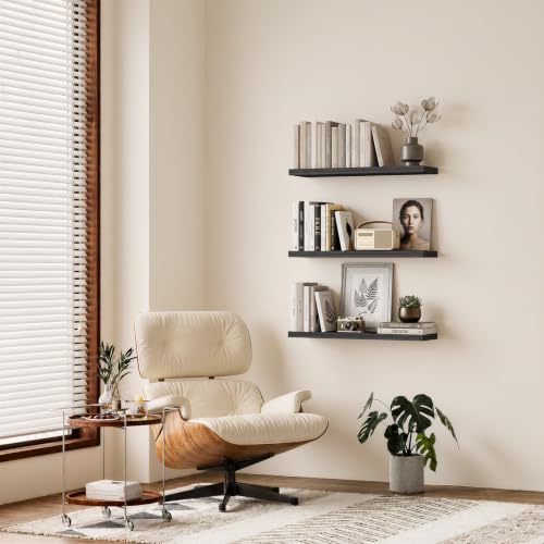 BAYKA Black Floating Shelves 35.4in, Set of 3, Wall Mounted for Wall Decor - color: A. Black - Universal Classic Style, size: 35.4inches