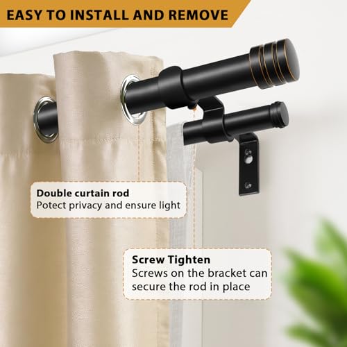 TONIAL 1 Inch Double Curtain Rods for Windows 66 to 120 Inch, Black, - color: Black, size: 66-120”