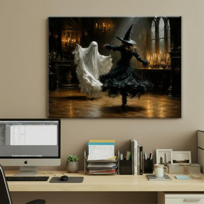 Halloween Wall Art Decor, Ghost Witch Dancing Canvas Print Framed 8x10 Inch - color: L