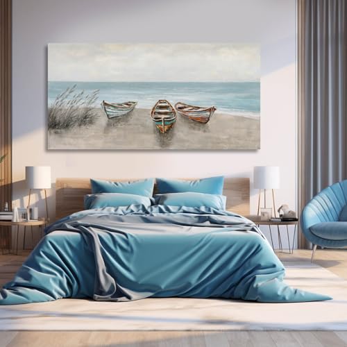 WINKAILIN Large Ocean Boat Canvas Wall Art for Living Room 29x58 Inch - color: Blue and Brown, size: 58"L x 29"W