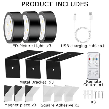 Rechargeable Battery Painting Light Picture Lights with Remote Control, Magnetic LED Art Lights for Framing, Dimmable and Timer-Equipped, 3 Lighting Modes,3Pack White - color: White, size: 3 Pack