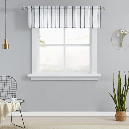 SXZJTEX Black White Striped Kitchen Curtains Valance for Windows 16 Inch - color: Black, size: 55"W x 16"L (Pack of 1)