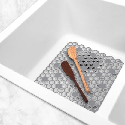 Spectrum Diversified Hexa Raised Feet Quick-Drying, Heavy-Duty Protector with Non-Slip Surface, Small Mat for Dual Sinks, 10.5" x 12", Gray - size: 10.5" x 12"