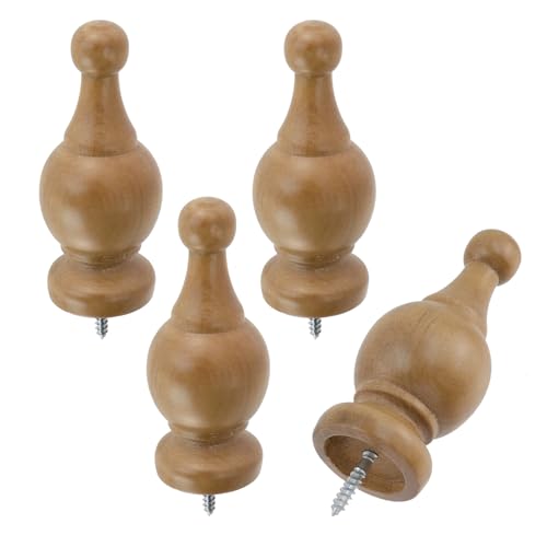 T Tulead Wood Finials for Curtain Rods, Decorative Screw on End Caps 4PCS - style: Wood, 1.1", 4PCS