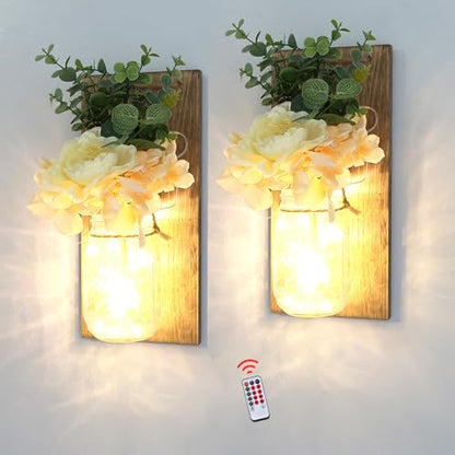 Rustic Mason Jar Wall Sconces Set of 2, Large Jacobean - color: 11.8"H Jacobean + Rose