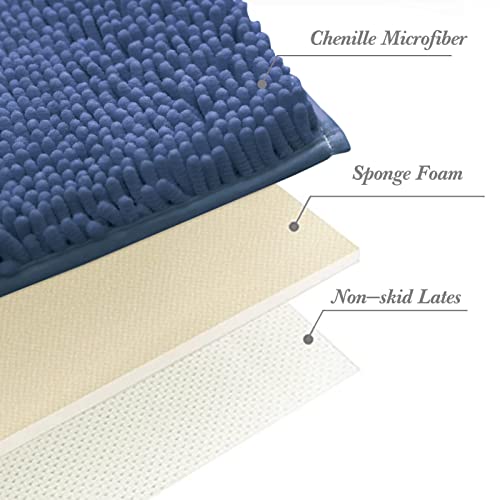 Non-Slip Bath Rug,Extra Soft Microfiber Bedroom Shag Carpet with Anti-Slip Backing,Water/Dust Absorbent Fast Dry Shower Mat,Sound Insulated Stairs Pad,Machine Washable (NavyBlue,19 x 31 Inches) - color: Navyblue, size: 19"x31"