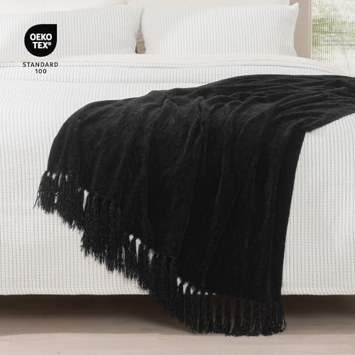 RECYCO Chenille Throw Blanket for Couch, 50"x60", Black - color: Black, size: 50'' X 60''