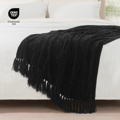 RECYCO Chenille Throw Blanket for Couch, 50"x60", Black - color: Black, size: 50'' X 60''