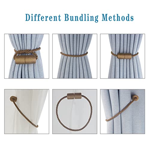 Magnetic Curtain Tiebacks Decorative Holdbacks Rope Tie Back Drapes Hangtty - color: Khaki