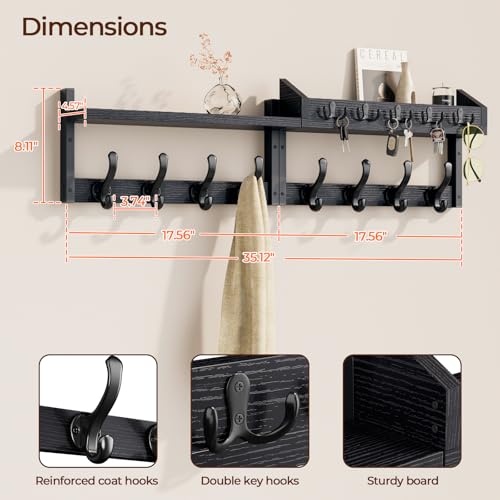 Evermagin 35" Coat Rack Wall Mount with Shelf for Entryway, Black - color: Black, size: 35 inch