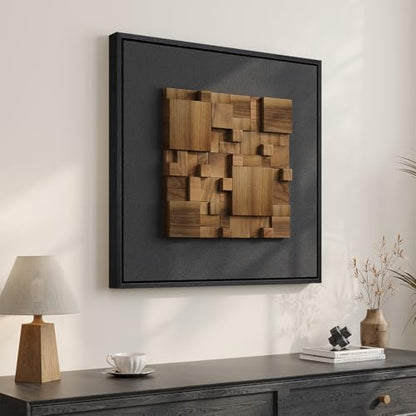 Framed 3D Textured Wood Wall Art for Living Room, Abstract Geometric 20x20 - color: Black and Walnut-B, size: 20"L x 20"W