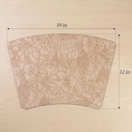 Faux Leather Set of 6, Placemats with Carving Floral Design - color: Apricot