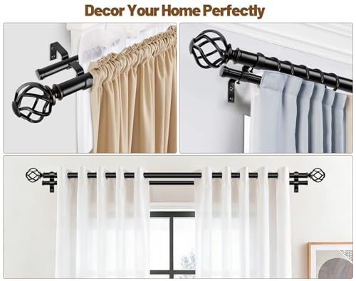 KAMANINA 1 Inch Double Curtain Rod 72 to 144 Inch, Long Drapery Rods, Black - color: Black, size: 72-144"