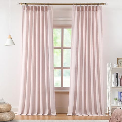 Vision Home Light Pink Linen Pinch Pleated Semi Sheer Curtains 40Wx63Lx2 - color: Soft Pink/Pinch, size: 40"W x 63"L (Pack of 2)