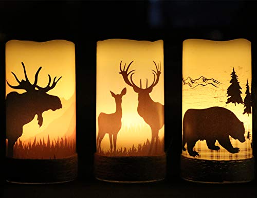 GenSwin Flameless Led Candles with Hemp Rope & Timer Deer Moose Bear - color: Deer