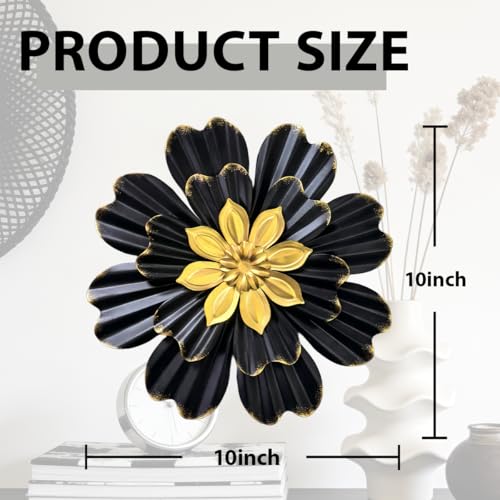 Novbvia Metal Flower Wall Decor,10'' Iron Layered Floral Wall Sculpture - color: 05A-Black Gold