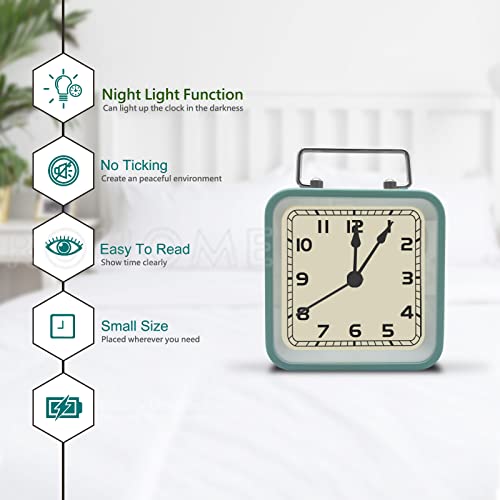 Rohome Small Alarm Clock, Retro Silent Quartz Movement with Night Light, Decorative Vintage Non Ticking Clock for Living Room, Office, Desk, Bedroom, Bedside, Hotel, Shelf, Nightstand (Light Blue) - color: Light Blue