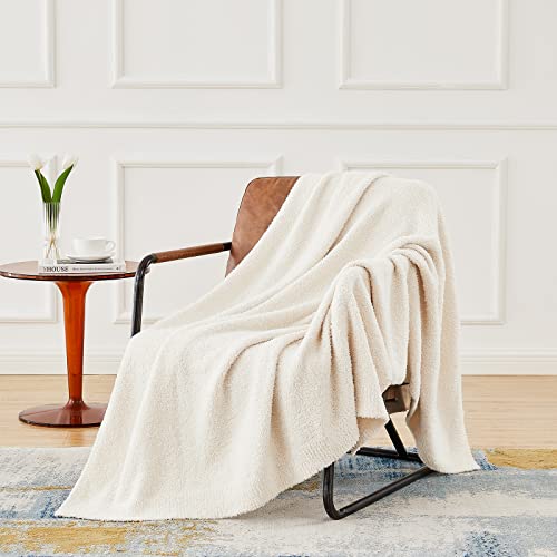 CYMULA Super Soft Knit Throw Blanket Twin Size Cream White-Lightweight Plush Fuzzy Fluffy Warm Cozy Blankets and Throws for Sofa Bed All Season Use - color: Cream White, size: Twin(60"x80")