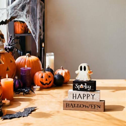 Smile Halloween Wooden Block Decor Set Ghost Pumpkin Spooky Tabletop Signs - style: Halloween Ghost