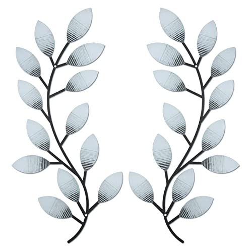 Zhengmy 2 Pcs Metal Leaf Wall Art Vine Branch Decor,Retro White - color: Retro White