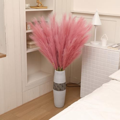 Wertuirk Dark Pink Pampas Grass, 8 Pcs 45 Inch Tall Large Faux Pompous - color: Dark Pink