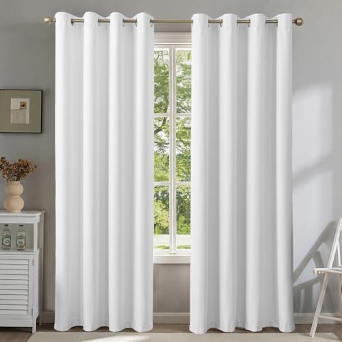 PFAS Free Ivory Linen Curtains 63 inch Length 2 Panels Set 100% Blackout Long Drapes for Bedroom Living Room Blackout Darkening Curtain Thermal Insulated (52x63 inch,Pure White) - color: Pure White, size: 52"W x 63"L (Pack of 2)