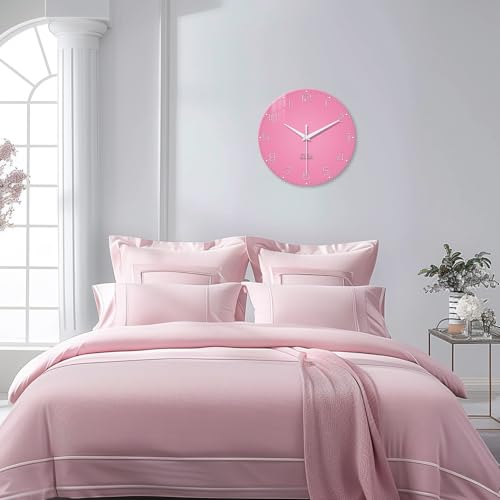 XNM Small Glass Wall Clock Battery Operated 14 Inch - color: Pink, size: 14 Inch