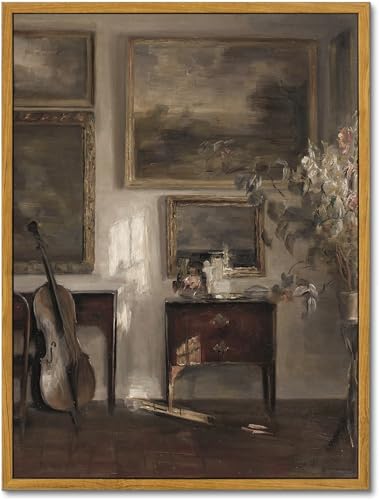 KBKBART Vintage Framed Wall Art Interior Cello Flower Painting 12x16inch - color: Antique Room, size: 16"L x 12"W