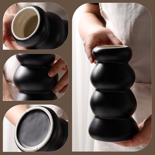 BosilunLife Ceramic Vase with Stacked Bubble Design - color: Black