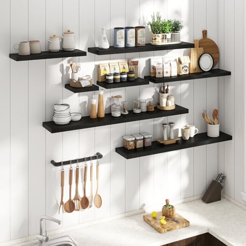 24 Inch Floating Shelves, 8"Deep Wall Shelf, 44 Lbs Capacity, Black, 2pcs - color: Black, size: 24"Wx8"Dx1.2"H