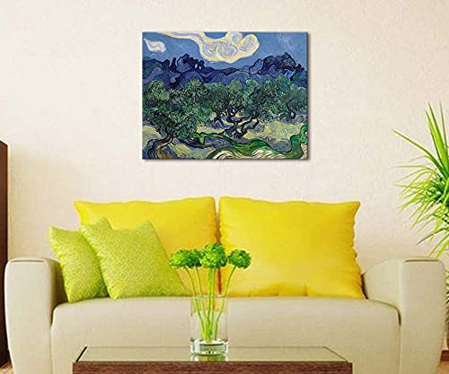 Wieco Art Canvas Prints Wall Art Olive Trees by Van Gogh Classic Abstract Oil Paintings Reproduction Artwork Gallery Wrapped Landscape Pictures for Living Room Bedroom Home Office Decor - size: 26"L x 20"W