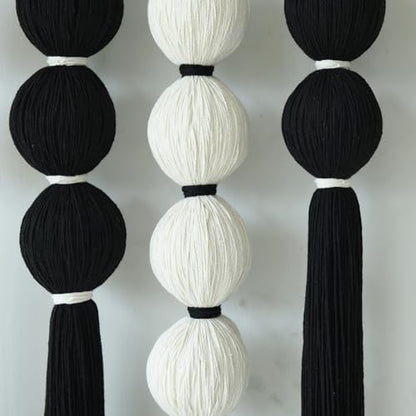 Macrame Wall Hanging Black White Sphericity Fiber Yarn Art 39"W*39"L - color: Black and White