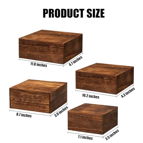 4 Pcs Dessert Table Display Risers, Cubic Rustic Cake Stands Wood