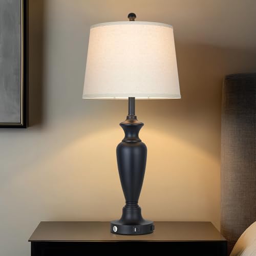 Black Table Lamp for Living Room Single, 30″ Tall Touch Control Bedside Lamp for Bedroom, 3-Way Dimmable Nightstand Lamp with USB A+C Ports and AC Outlet (1 Pack) - color: Black - 30"H - 1 Pack