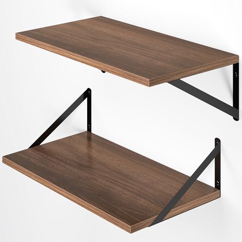 Heimlove 20W x 12D Deep Floating Shelves Set of 2 Walnut - color: Walnut With Black Metal Bracket, size: 20Wx12Dx5.8H