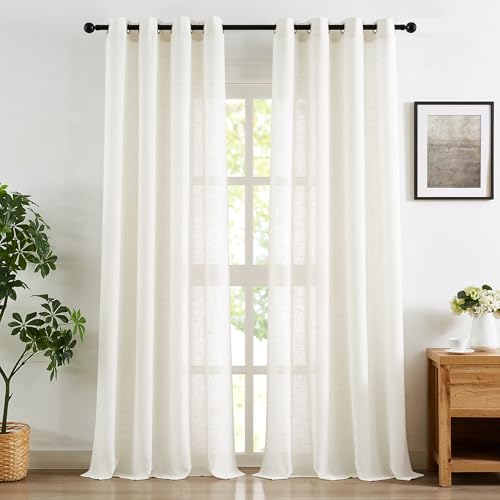 Treatmentex Flax Linen White Semi Sheer Curtains for Living Room 52 x 84 Long Light Filtering Pricacy Window Drapery for Bedroom 2 Panels Grommet Top - color: Off White-flax Blend Grommet Top, size: 52"W x 84"L (Pack of 2)