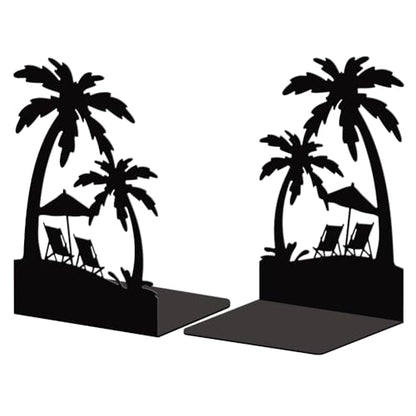 Peacoblue 5.3"x4.3"x7.9" Metal Bookends, Heavy Duty Book Ends for Shelves - style: Beach and Palm