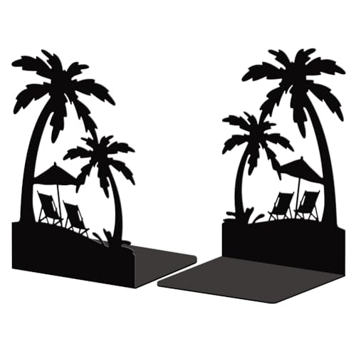 Peacoblue 5.3"x4.3"x7.9" Metal Bookends, Heavy Duty Book Ends for Shelves - style: Beach and Palm