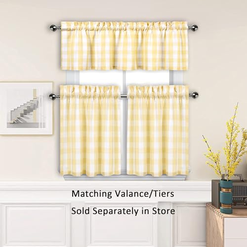 Amzdecor Yellow White Buffalo Plaid Valance Semi Sheer Cafe Curtain 55"x15" - color: Yellow/White