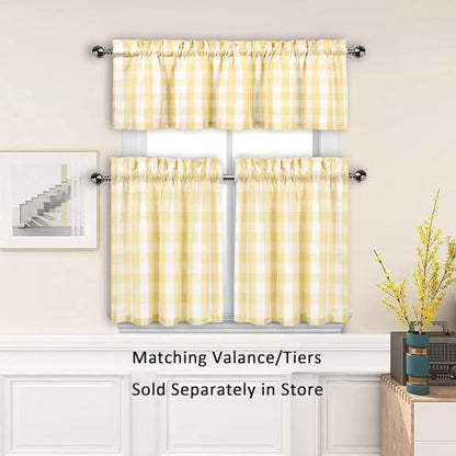 Amzdecor Yellow White Buffalo Plaid Valance Semi Sheer Cafe Curtain 55"x15" - color: Yellow/White