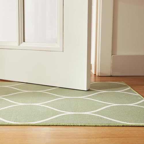 Amazon Basics Thin Indoor Area Rug, Geometric Printed Washable Home Decor Carpet for Living Room Bedroom, 2' W × 3' L, Green Geometric - color: Green Geometric, size: 2' x 3' (Rectangular)