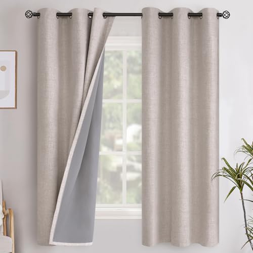 YoungsTex Beige Linen Blackout Curtains for Bedroom, Room Darkening Drapes with Grommets Thermal Insulated Energy Saving for Farmhouse Living Room, 2 Panels, 38 X 63 Inch - color: Beige, size: 38"W x 63"L (Pack of 2)