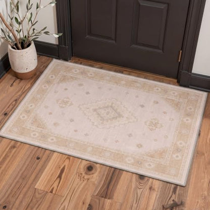 GENIMO 5X7 Area Rug for Living Room, Washable Boho Medallion Non Slip Thin - color: Cream Beige, size: 5' x 7' (Rectangular)
