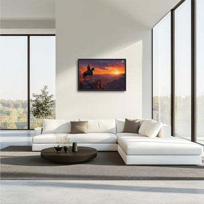 Trulave Framed Large Western Cowboy Wall Art for Living Room 36''x24'' - color: Western Cowboy, size: 36"L x 24"W