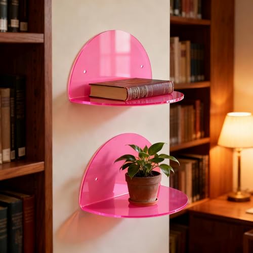 ROYALITA 2-Pack Small Acrylic Shelves Room Decor Floating Shelves, Pink - color: Pink