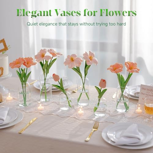 Glasseam Glass Bud Vases for Centerpieces, 3Pcs Modern Clear Small Vase Set - color: Clear