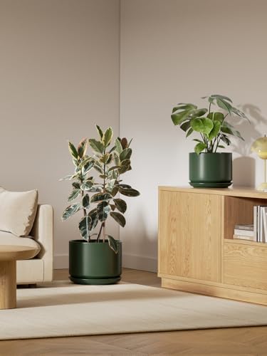 LE TAUCI 12 Inch Pots for Plants, Ceramic Planter with Saucer, Forest Green - color: Forest Green, size: 12"