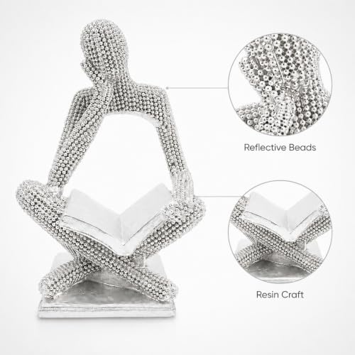 Sparkling Silver Reading Women Statue, Abstract Resin Thinker Sculptures - color: Silver Right