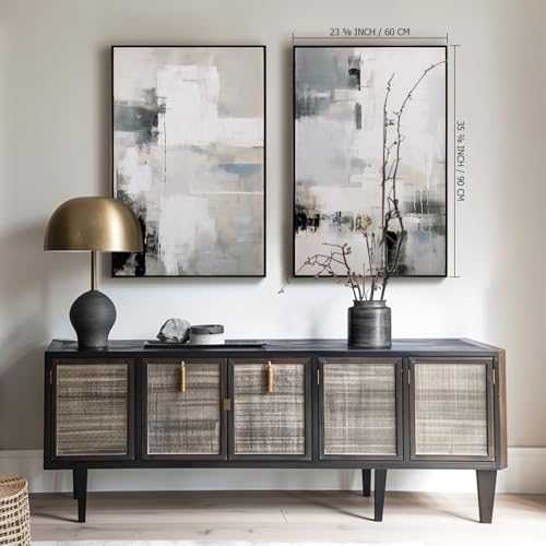 SAFERRYHOME Neutral Abstract Hand Painted Wall Art, 24x36 Inches, Set of 2 - color: Grey Abstract, size: 24" x 36" x 2 Panel Framed